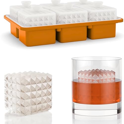 Image of Premium Large 3D Crystal Square Ice Cube Tray, Silicone Molds for Chilling Drinks, Chocolates, Juice, Jelly and Many More (Orange)