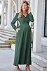 OUGES Women's 2025 Fashion Long Sleeve V Neck Maxi Dress with Pockets Maternity Clothes Nursing Dresses-XL Dark Green #2