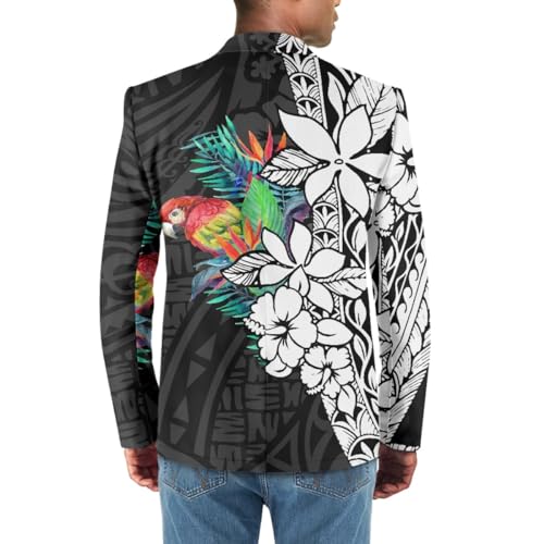 ENLACHIC Men's Casual Blazer Jackets Polynesian Floral Printed Long Sleeve Lapel One Button Business Suit Jacket4