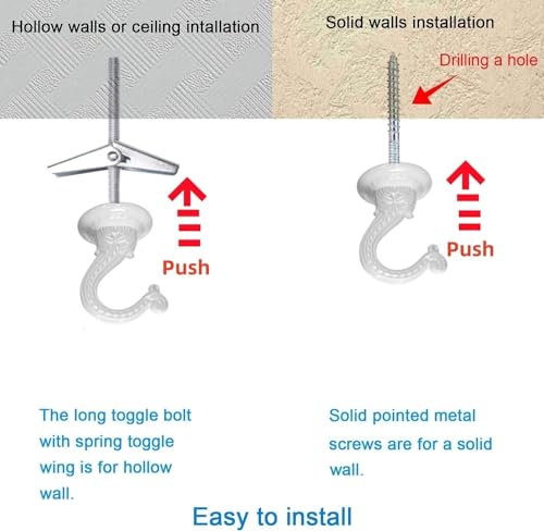 Image of Large Swag Ceiling Hooks Heavy Duty Swag Hook 3 Sets with Hardware for Hanging Plants Ceiling Installation Cavity Wall Fixing (3, White)
