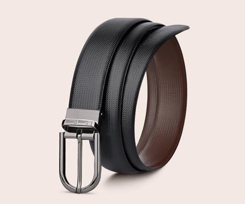 Image of LOUIS STITCH Men's Italian Leather Reversible Belt 1.25 inch (35mm) Handcrafted Formal Waist Strap Officewear Men Gents Boys (Black /Brown) (BE-DCGB)