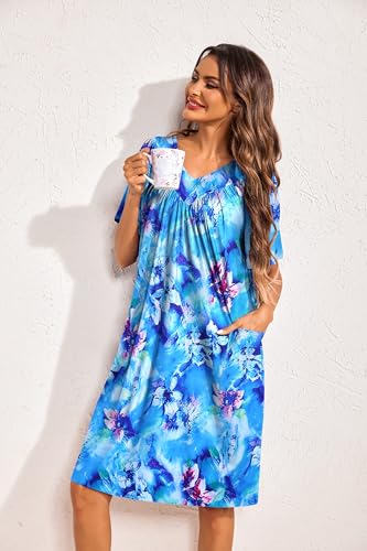 Image of Ekouaer Womens House Dress Floral Print Nightgown with Pockets Mumu Dress