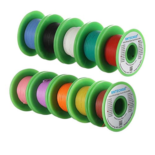 Image of BNTECHGO 24 Gauge Silicone Wire Kit 10 Color Each 30 ft Flexible 24 AWG Stranded Tinned Copper Wire