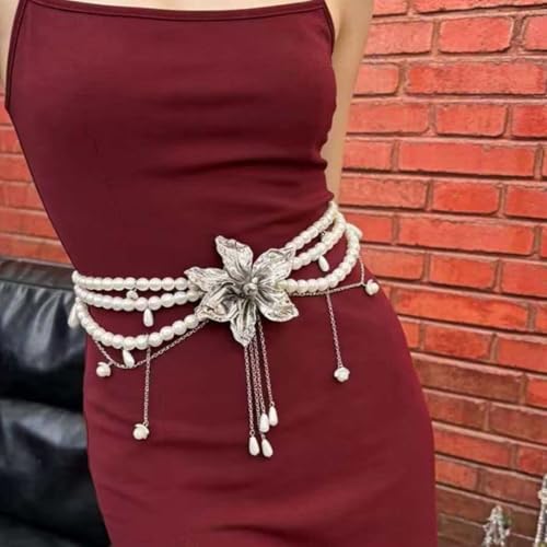 Cadena de cintura de perlas exclusivas y alta joyería corporal con pétalos 4
