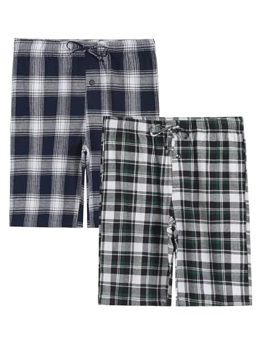 Latuza Men's 2 Pack Cotton Flannel Lounge Sleep Shorts with Pockets