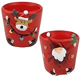 Needzo Reindeer and Gnome Christmas Planters, Ceramic Flower Pot, Holiday Home and Garden Decor, 2.37 x 3 Inches (Pack of 2)