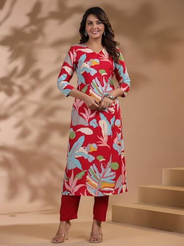 Image of GoSriKi Women's Cotton Blend Printed Kurta with Pant