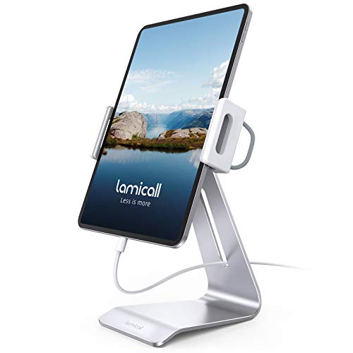 Tablet Stand, Adjustable Tablet Holder Dock - Lamicall 360 Degree Rotating Tablet Mount, Desktop Tablet Dock, Compatible with iPad Pro 11 / 12.9, Mini, Air, Tabs, Kindle and 4.7" - 13" Tablet - Silver