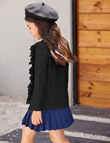 Image of Arshiner Girls Cardigan Sweaters Ruffle School Uniform Sweater V Neck Button Front Outerwear 4-13 Years
