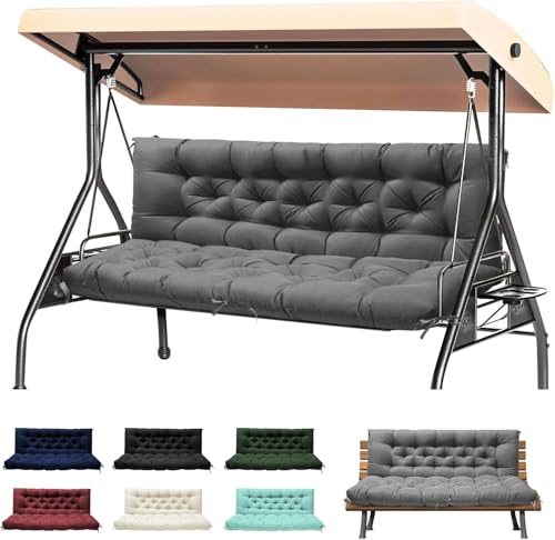 joomie 2-3 Seater Thick Garden Bench Cushion Waterproof Patio Swing Cushion with Backrest Outdoor Sun Lounger Sofa Swing Hammock Porch Pad Mat with Ties Straps for Canopy Furniture(grey 150x100cm)