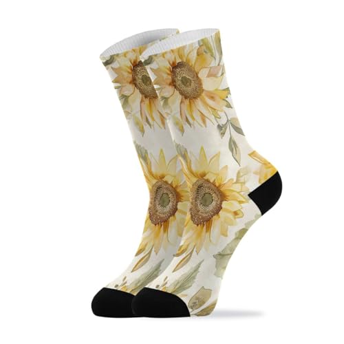 Bulletgxll Watercolor Sunflowers Women's Men's Crew Socks, Soft Breathable Athletic Socks for Running Cycling Sports, 1 Pairs