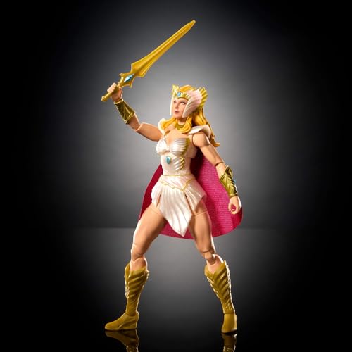 Masters of the Universe Masterverse New Etheria She-Ra-Actionfigur, ca. 18 cm großes Motu-Spielzeug, 30 Bewegungspunkte, austauschbare Hände, weicher Stoffumhang, Schild, Schwert, JBP83