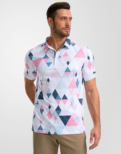 Image of Obla Mens Golf Polo Shirts Short Sleeve Dry Fit Performance Moisture Wicking Casual Print Collared Golf Shirts for Men