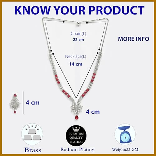 Image of ZENEME Rhodium Plated Brass Silver Toned Floral & Tear Drop Blue Crystal American Diamond Necklace With Earring Jewellery Set For Women