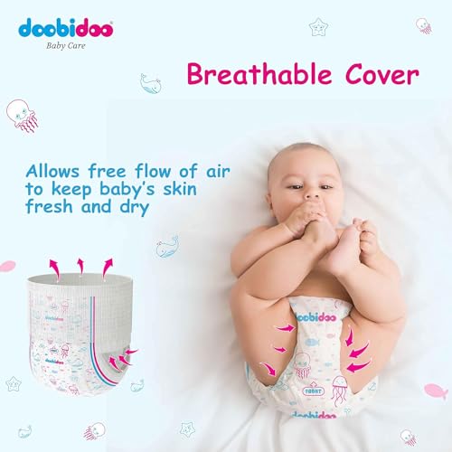 Image of Doobidoo Baby Pants Diapers - M Size | All-Round Softness with Bubble Soft Topsheet & Anti-Leak Side Cuffs | High Absorbency for All-Day Dryness & Rash-Free Comfort (7-12 kg) - Pack of 4| 64 Count