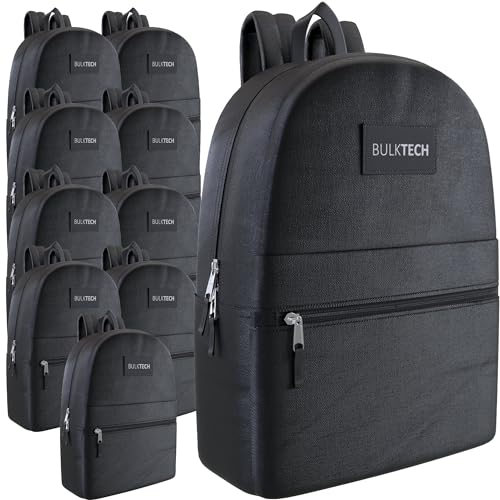 5-Pack Bulk 17-Inch Backpacks with Pockets, Black