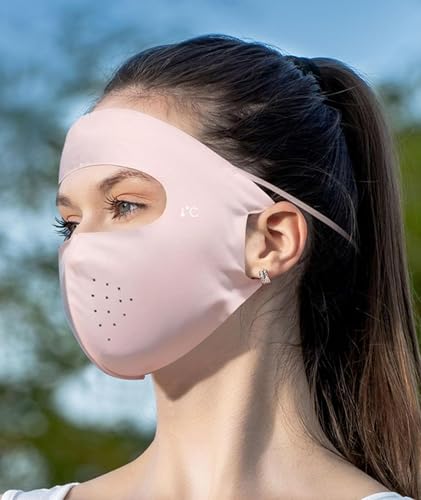 Image of Full Face Mask for Women, Face Cover for Bike Riding, Protective Face Mask for Outdoor Activities, Summer Sun Protection, Black and Pink Pack of 2
