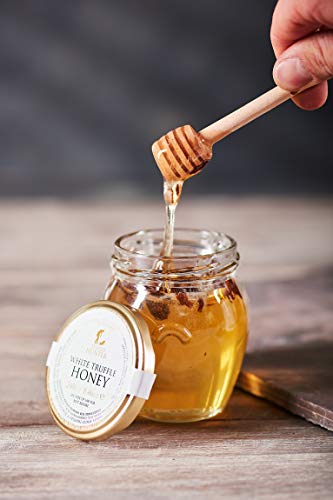 TruffleHunter Real White Spring Truffle (Tuber Borchii) Acacia Honey with Dipper (8.46 Oz) - Gourmet Food Condiments Infused Cooking Marinade - Vegetarian, Kosher, Non Dairy, Gluten & Nut Free