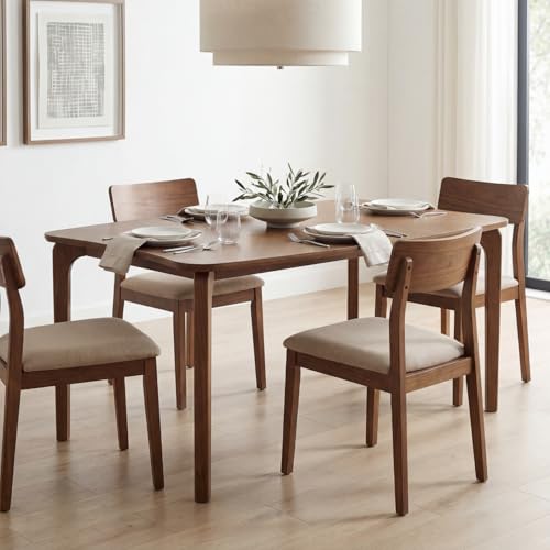 Image of DUOMAY Mid-Century Modern Walnut Color Dining Table, 63 inch Rectangular Kitchen Table with Solid Wood Legs, Curved Edges, 6-Person Table for Dining Room Living Room Kitchen