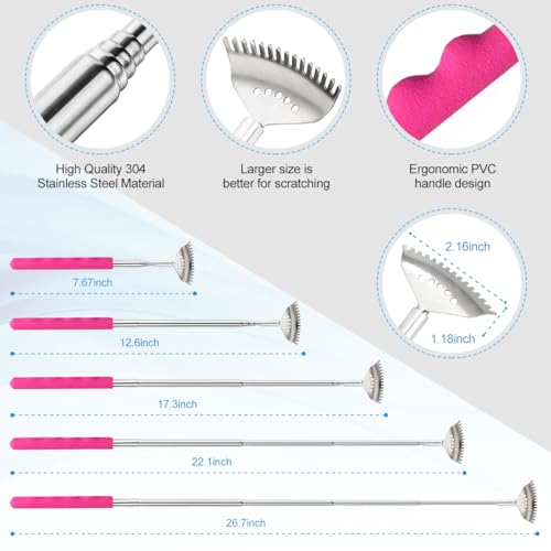 Image of 4 Pcs Different Style Back Scratcher Metal Portable Telescoping Tool, Extendable Back Massager Back Scratcher with a Box, Great Gifts for Men Women Stocking Stuffers (Pink)