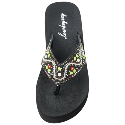 Lowkeyray Women's Glittering Rhinestone Embellished Wedge Platform Fancy Flip-Flop Sandals for Ultimate Comfort and Glamou,Sparkle & Style.3