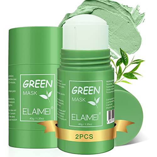 2PC Green Tea Purifying Clay Stick Mask, Poreless Deep Cleanse Green Tea Mask for Blackhead Remover and Skin Care, Solid Mask for All Skin Types Men Women Facial Mask
