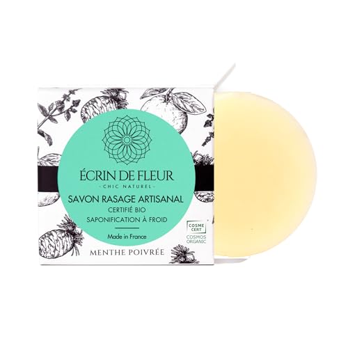 Écrin de Fleur - Pastilla de jabón de afeitar ecológica para hombres, aroma natural de menta, sin productos químicos, sin aceite de palma, 1x55g