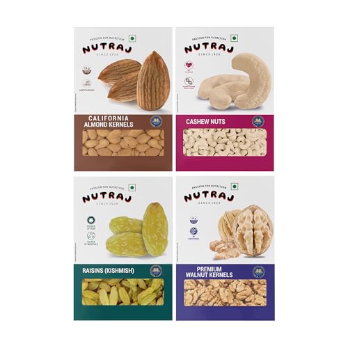 Image of Nutraj Dry Fruits Combo Pack 800g - California Almond, Cashew, Raisins & Walnut Kernels (Each 200g) | Badam | Kaju | Kismis | Akhrot Giri | Mix Nuts