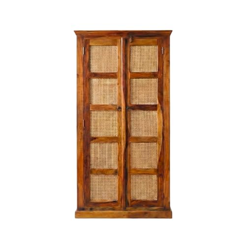 Image of SONA ART & CRAFTS Boho Sheesham Wooden Crockery Cabinet with Door | Solid Wood Multipurpose Storage Cabinets for Living Room Home & Kitchen | Book Shelf Wooden - Natural Finish