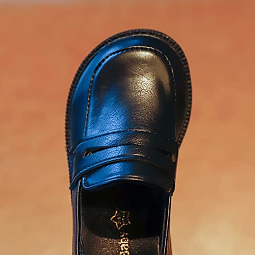 Auhoho Sapatos femininos estilo britânico sem cadarço couro PU uniforme escolar, Preto, 7 Toddler