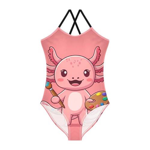 UMIRIKO Girls Bathing Suit Cute Axolotl One Piece Swimsuit Beach Swimwear for Girl Size 7/8 202c1936