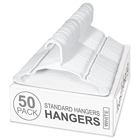 Heshberg Plastic Notched Hangers for Space Saving (50 Pack, White) Cover