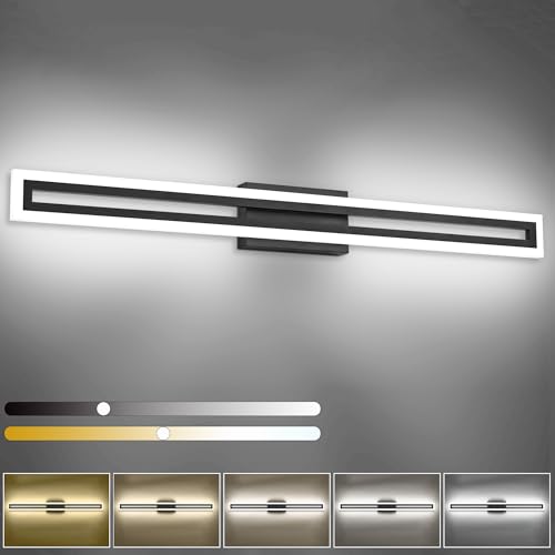 Image of SOLFART 40 Inch LED Bathroom Light Matte Black Bathroom Vanity Light 5 Color Adjustable Light Fixtures for Bath Room Above Mirror 5CCT