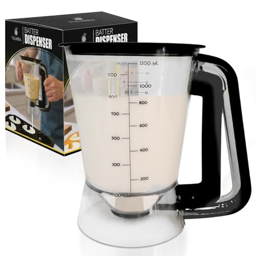 Pancake Batter Dispenser | 5-Cup Mix Pourer for Pancakes, Waffles, Crepes, Muffins, Cupcakes | Squeeze Handle, Portion Control Pitcher, Durable Drip-Free Design | Baking Accessories (Original Black)