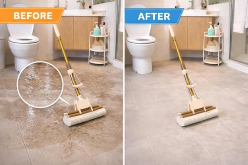 Image of Premium PVA Sponge Mop for Floor Cleaning with Self-Wringing Roller, Super Absorbent Water Absorbing Mop, Extendable Handle, Quick Dry Squeeze Roller for Kitchen, Bathroom