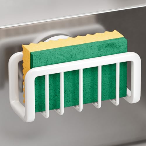 Image of TAILI White Sponge Holder for Kitchen Sink with Strong Suction Cup
