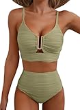 Herseas Womens Sexy U Wired Ruched Push Up 2 Piece Bikini Tummy Control High Waisted Cutout Adjustable Straps Swim Suits Trendy Vacation Outfits Summer 2026 Dusty Green Medium