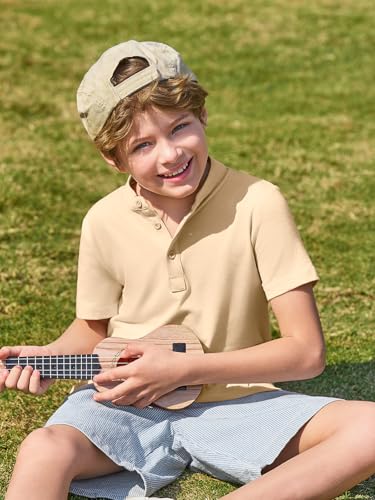 Haloumoning Boys Short Sleeve Henley Shirt Kids Casual Button Front Summer T-Shirts Tops Tees 5-14 Years