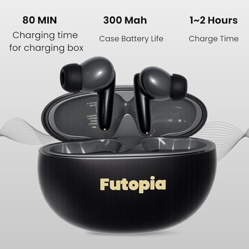Image of Futopia Wireless Groove Bluetooth Earbuds v5.4 with Charging Case | 10mm HD Sound Drivers | Type-C Fast Charging | 4-5H Playtime | 10-15M Range | Lightweight in-Ear Headphones- Black