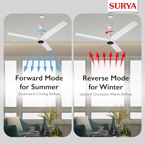 Image of Surya Roshni 1200mm Smart BLDC Ceiling Fan with Remote Control, 5-Star Energy Efficient Motor, LED Indicator, High Air Delivery & Low Noise Operation for Home and Office