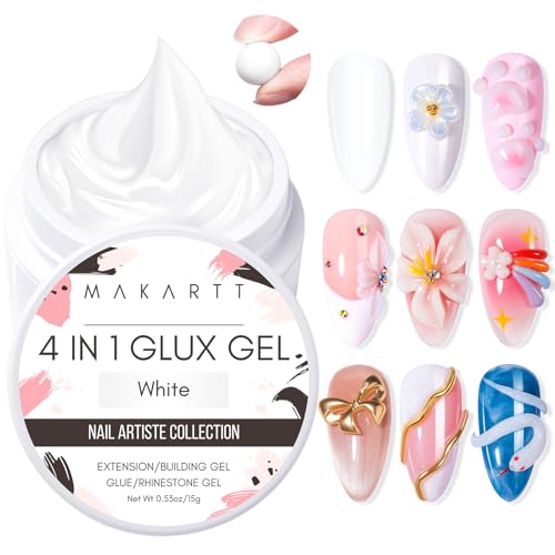 Makartt White 3d Gel Nail Art: 4-in-1 3d Nail Gel Sculpting Gels White Non-sticky for Extension Shaping 15ML Solid Builder Nail Gel for Nail Strengthen & Sculpture Gels for Nails Salon Home