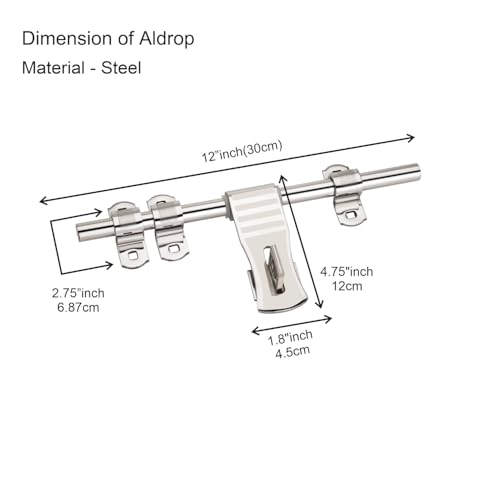 Image of COMPASS D-Cut Stainless Steel Heavy Double Door Fitting Accessories Full Set /Kit (1 Aldrop, 1 Latch, 4 Handles, 2 Tower Bolt and 2 Door Stopper | 12 inch | SS Finish