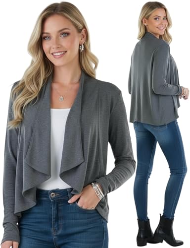 Image of ToBeInStyle Womens Open Front Long Sleeve Lightweight Asymmetrical Draped Cardigan with Side Pockets