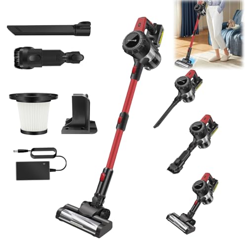 Aspirateur Balai sans Fil 3-en-1 Ultra Puissant – 65 Min Autonomie,15Kpa Aspiration,Brosse Motorisée Anti-Poils d'Animaux,Léger & Silencieux – Parfait pour Sols Durs,Tapis et Voiture (Filtre Lavable)