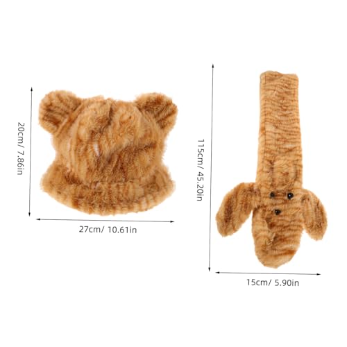 Beaupretty 1Set Fuzzy Plush Bucket Hat and Scarf Women Cute Cat Ears Design Winter Accessory Ear Protection Versatile Hat and Scarf2