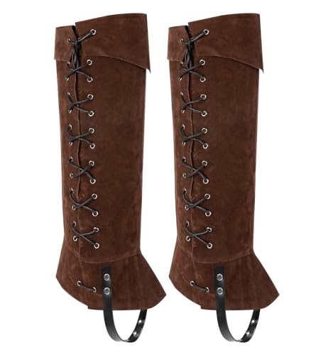 Image of Toifrmu Brown Pirate Boots Men Medieval Boot Covers Faux Leather Viking Renaissance Steampunk Boot Covers with Studs for Hallowee Cosplay Costume