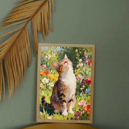 Image of Cat Stamped Cross Stitch Kits for Adult Beginners,DIY Cat and Flower Needlepoint Counted Cross Stitch Kits for Adults,11 CT Patterns Dimensions Counted Cross Stitch Kits for Home Decor 12x16 Inch.