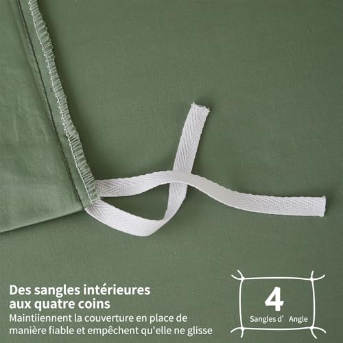 Housse de couette satin de coton 200x200 parure de lit vert soyeux - 7