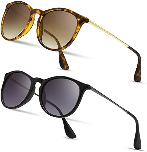 SUNGAIT 2 Pairs Round Polarized Sunglasses for Women Men Vintage Trendy Style Colored Lens UV400