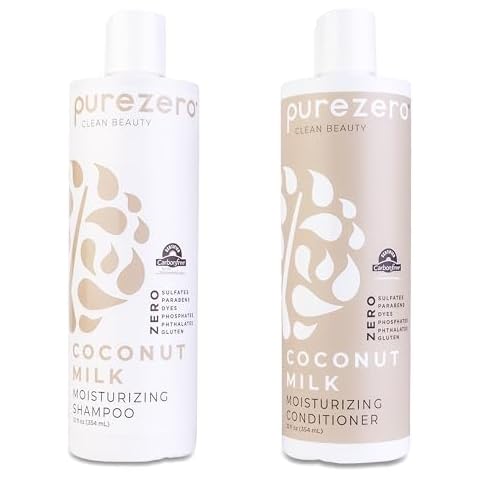 Purezero Coconut Milk Shampoo & Conditioner Set - 100% Vegan & Cruelty Free - Intense Hydration & Increase Shine - Zero Sulfates, Parabens, Dyes - Fight Dandruff & Frizz Cover